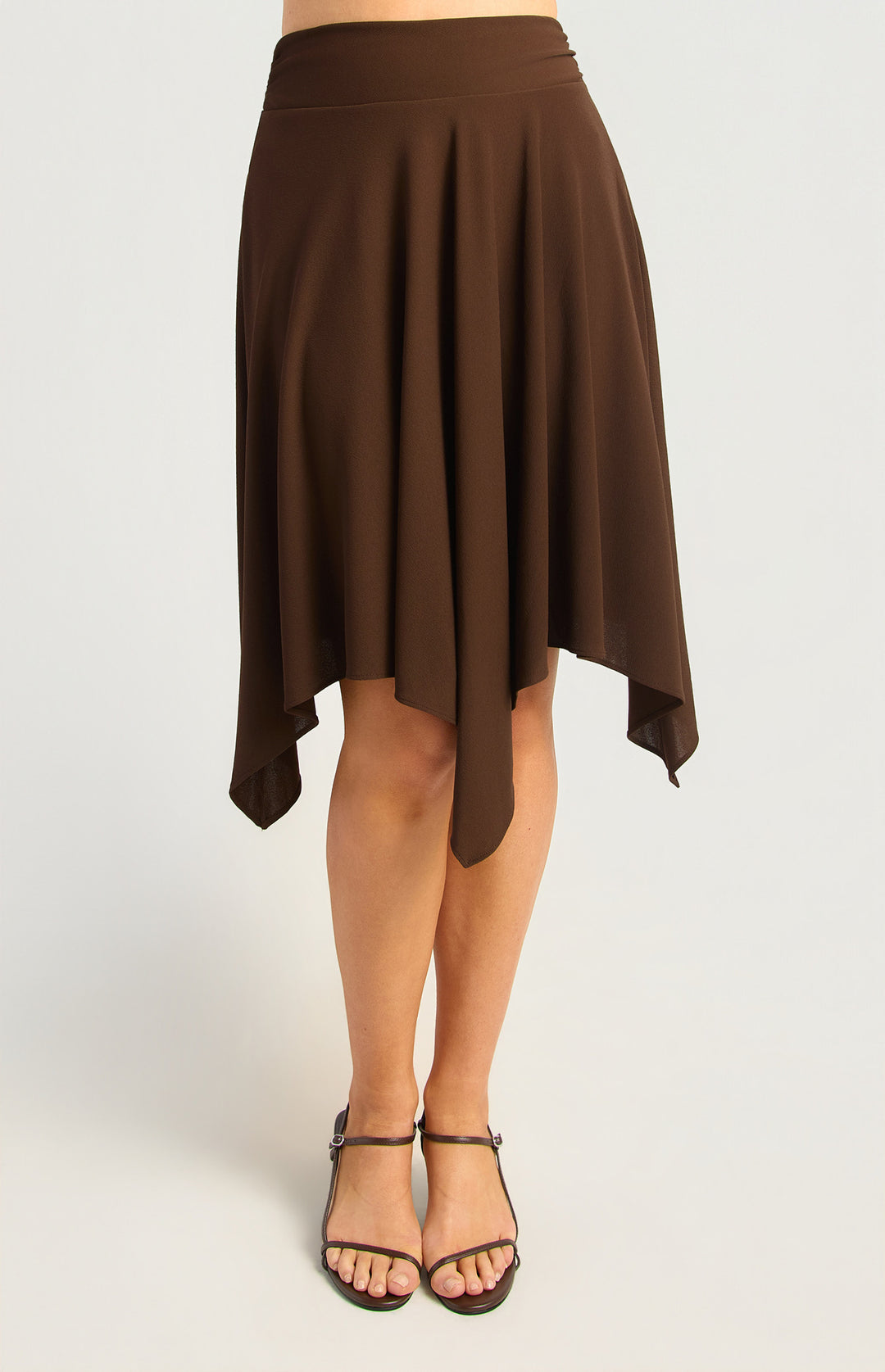 Hankerchief Hem Waist Panel Detail Skirt - Espresso
