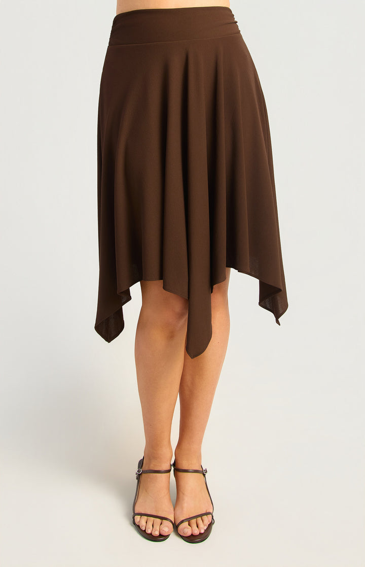 Hankerchief Hem Waist Panel Detail Skirt - Espresso