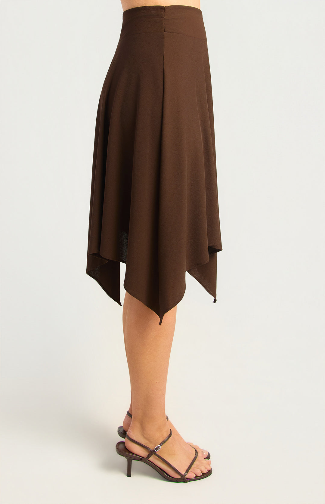 Hankerchief Hem Waist Panel Detail Skirt - Espresso