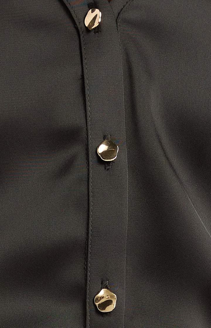 Pleat Shoulder With Gold Buttons Detail Blouse - Black