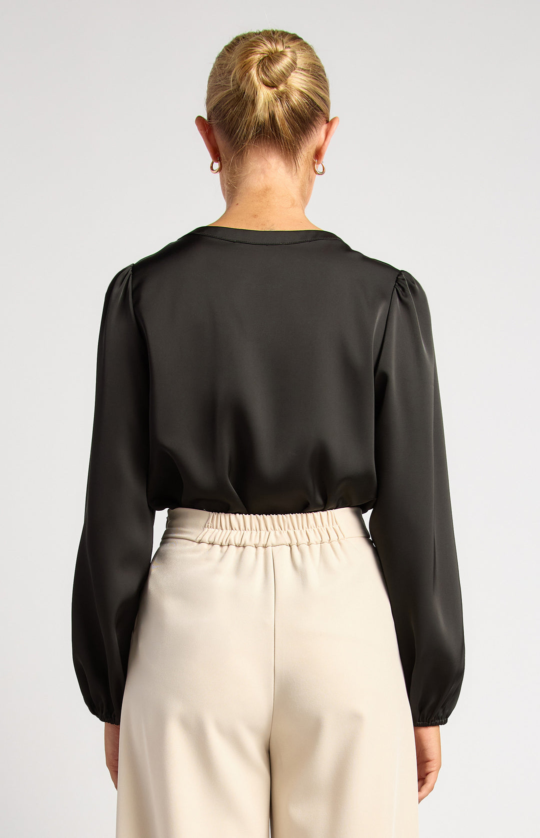 Pleat Shoulder With Gold Buttons Detail Blouse - Black