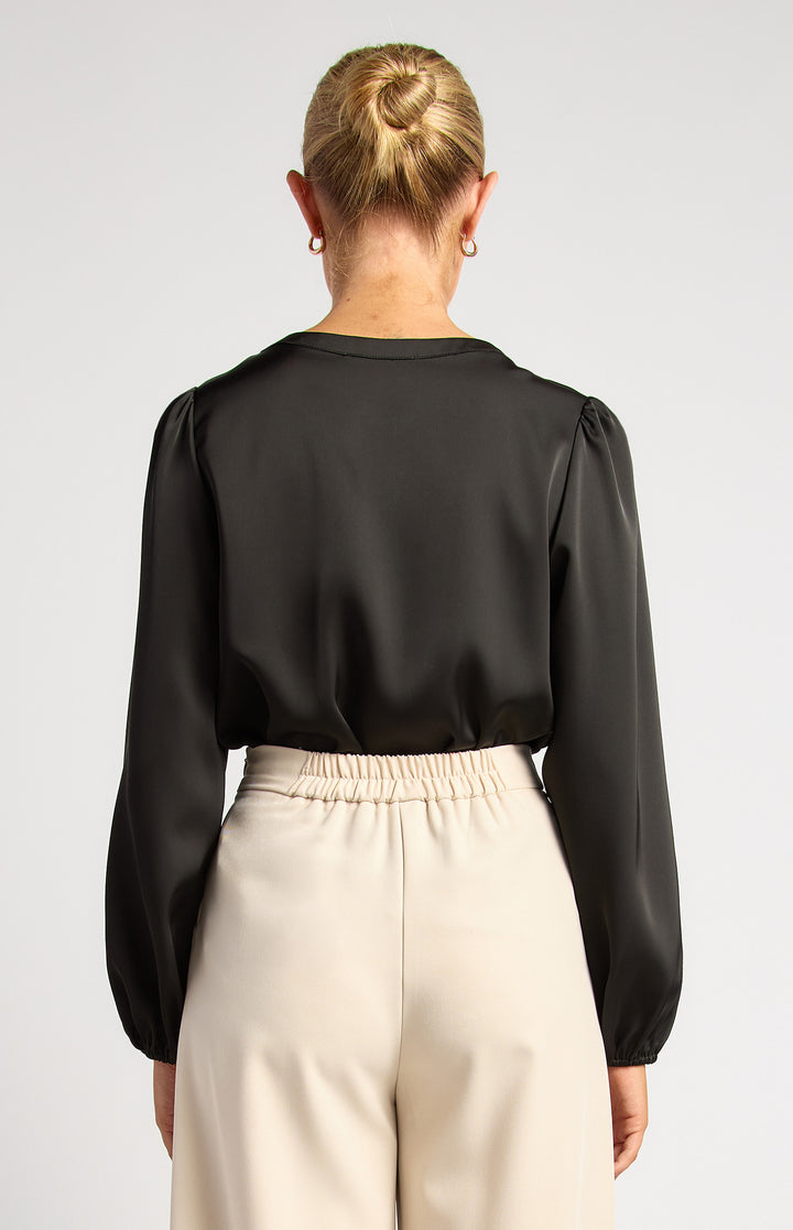 Pleat Shoulder With Gold Buttons Detail Blouse - Black