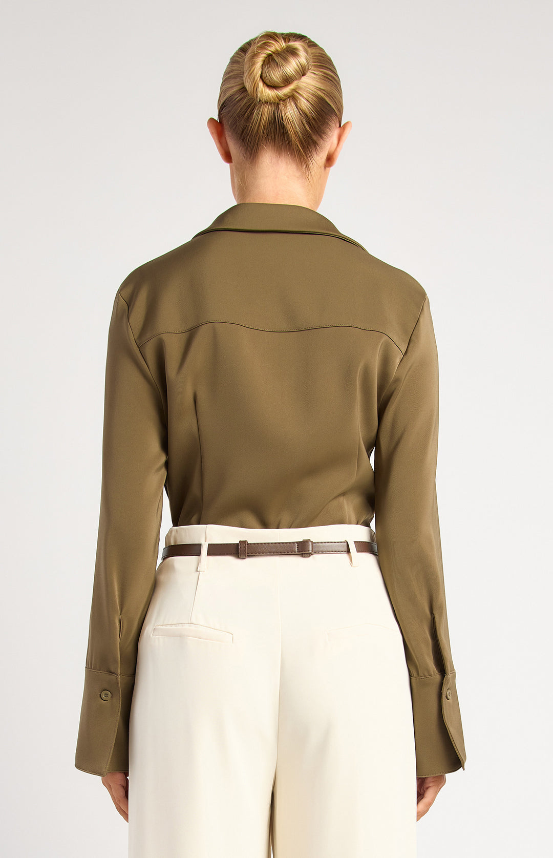 Double Button Detail Flare Cuff Satin Shirt