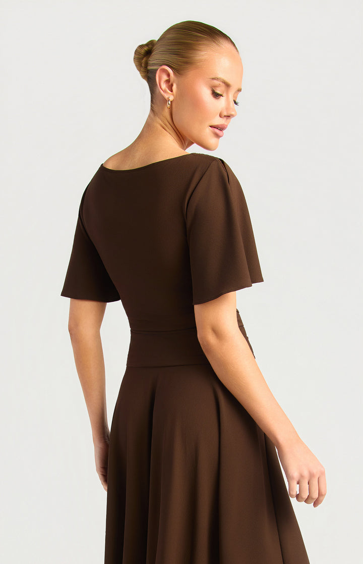 Flutter Split Sleeve Jersey Top - Espresso