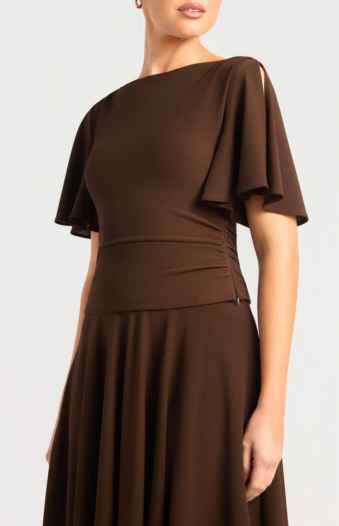 Flutter Split Sleeve Jersey Top - Espresso