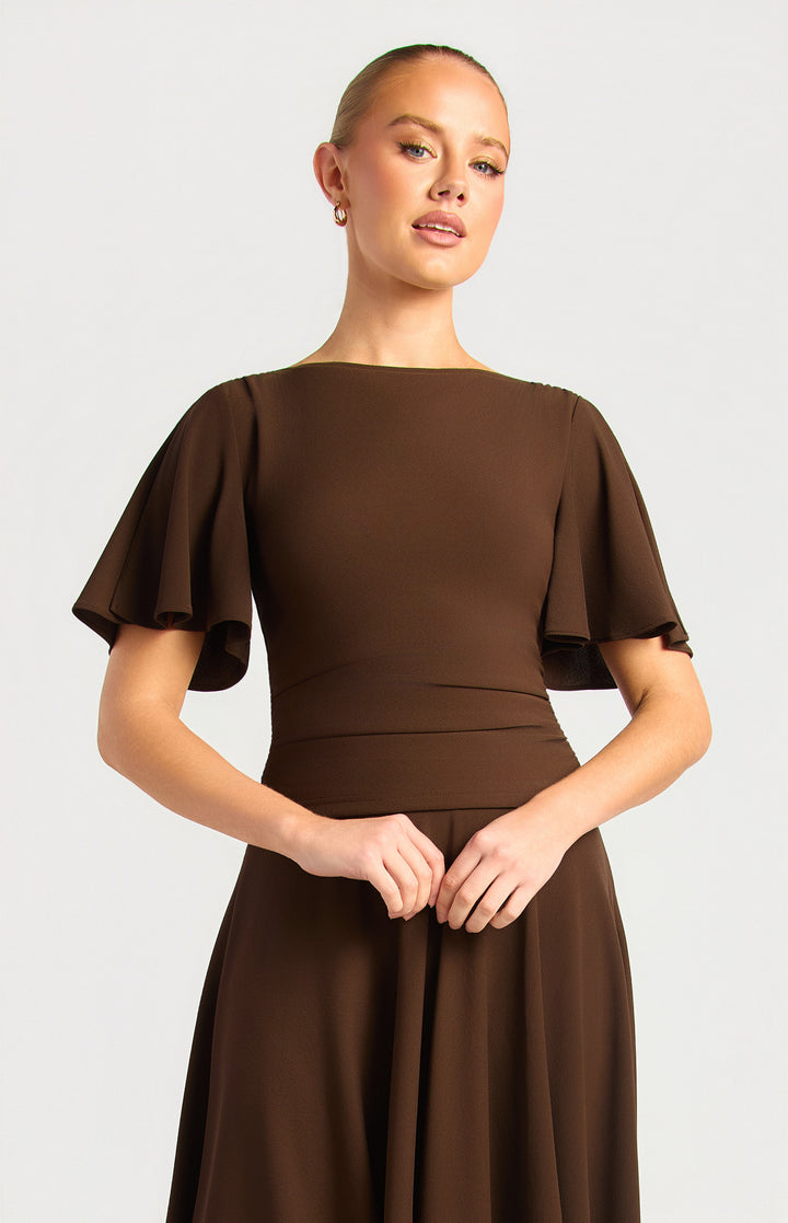 Flutter Split Sleeve Jersey Top - Espresso