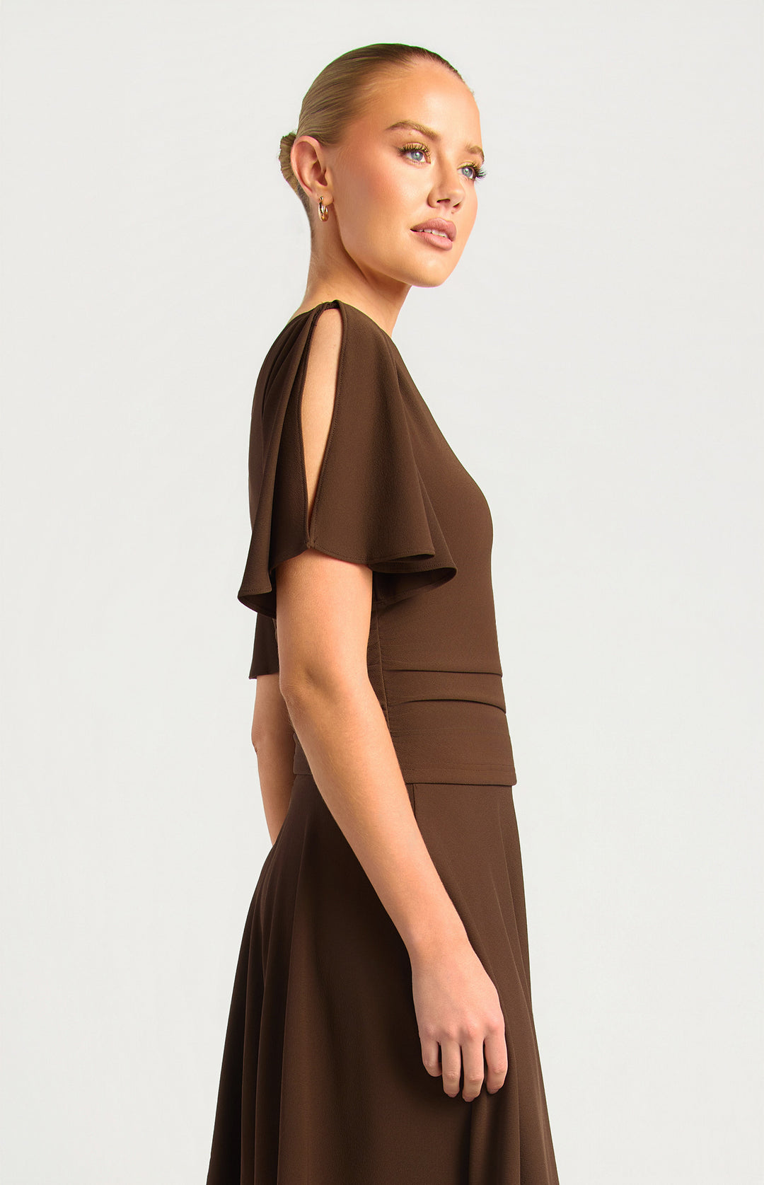 Flutter Split Sleeve Jersey Top - Espresso