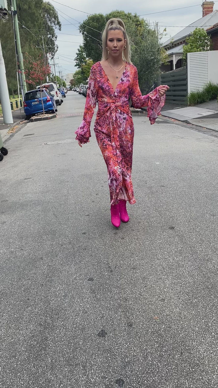 Retro midi dress - Pink floral print