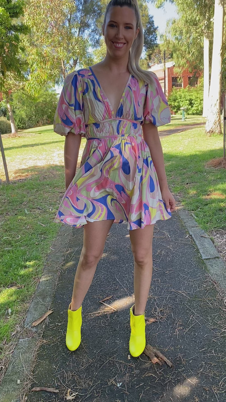 Taylor short dress - Pink and cobalt print