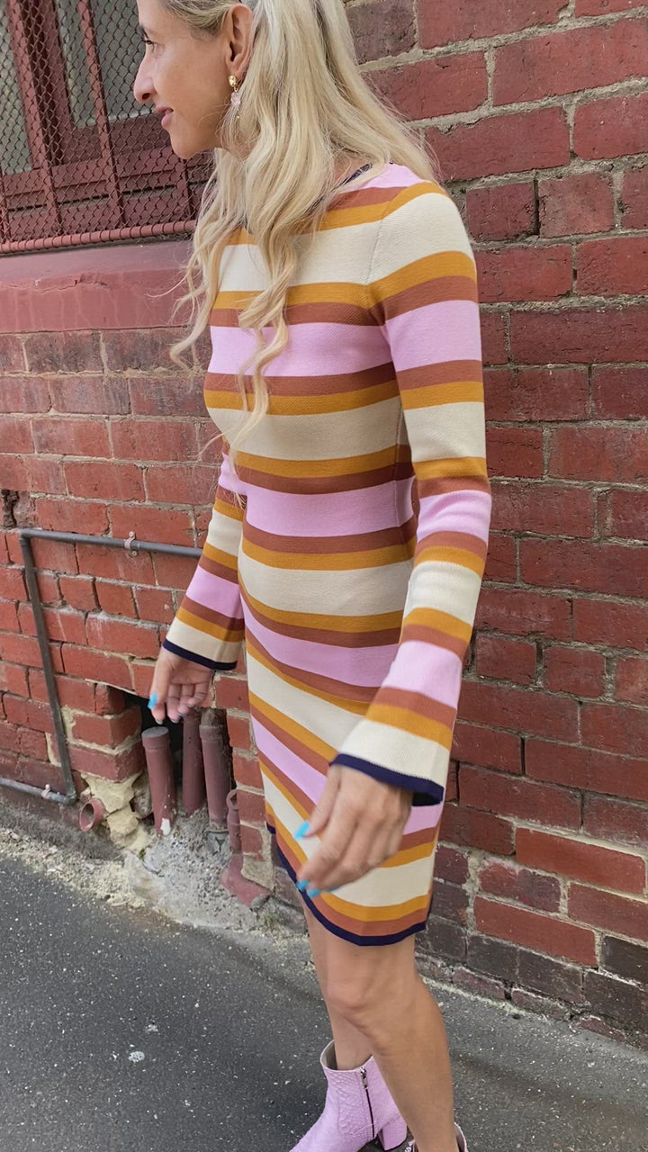 Halycon dress - Pink and neutral striped