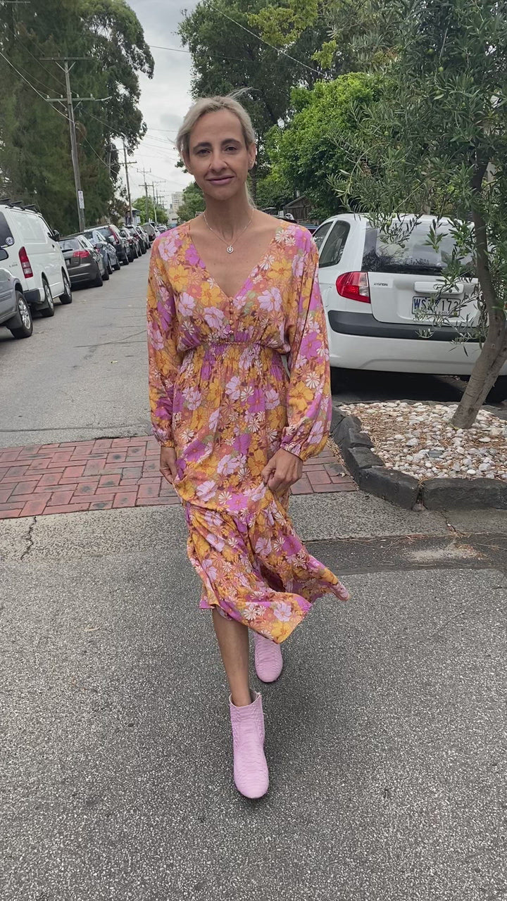 Lucy dress - Lilac and Mustard floral