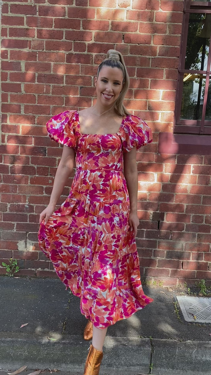 Layla dress - Pink and orange floral print