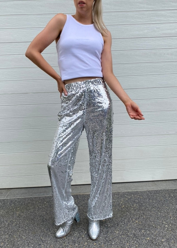 Alyssa Sequin Pants - Silver