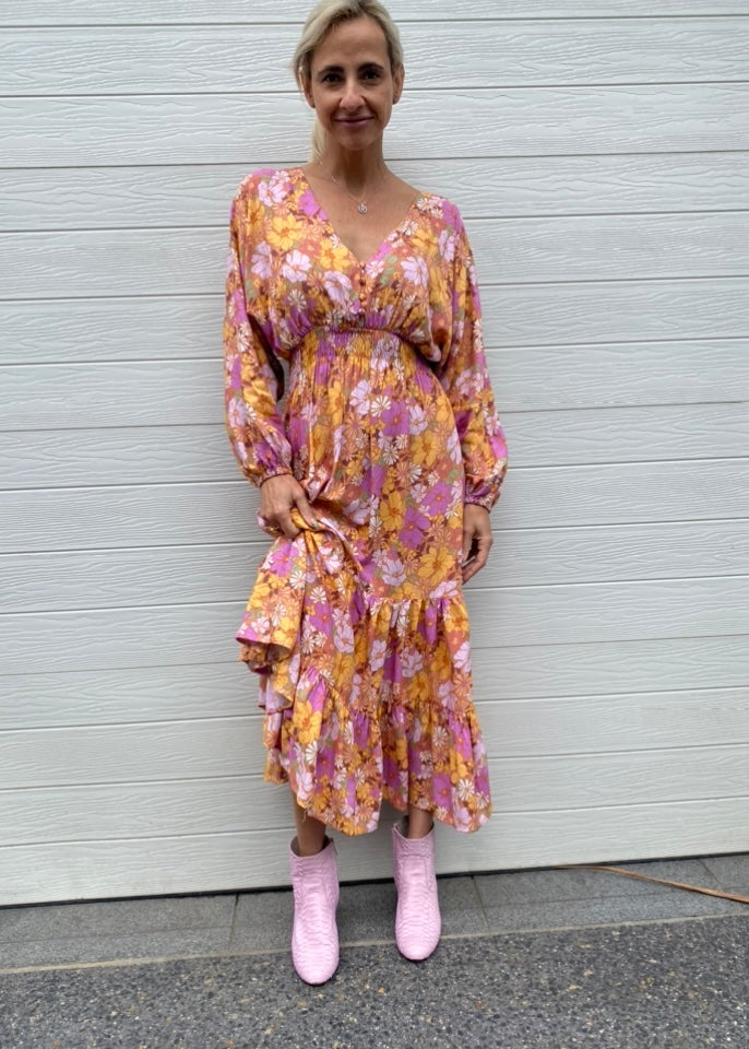 Lucy dress - Lilac and Mustard floral