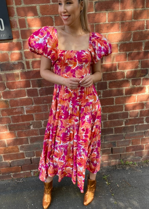 Layla dress - Pink and orange floral print