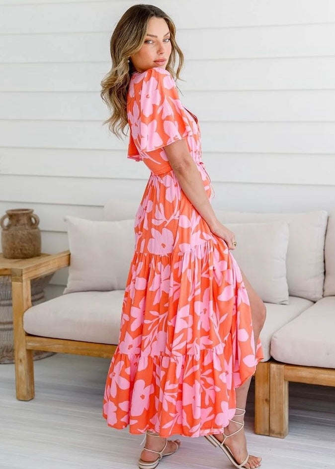 Augusta dress - Orange and Pink Floral