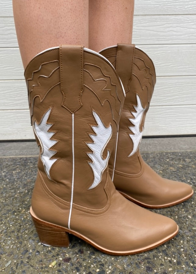 Matilda Cowboy Boot - Brown and White