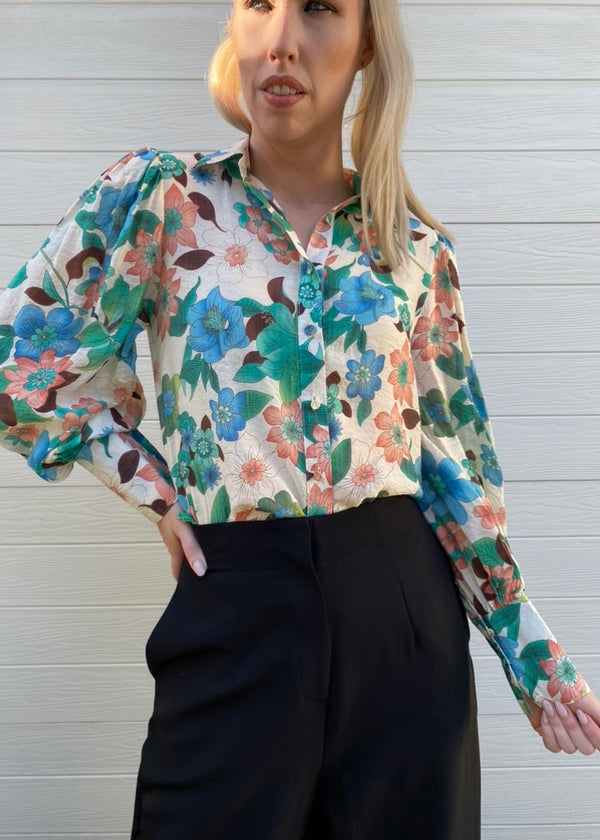 Dina shirt - Blue and green floral