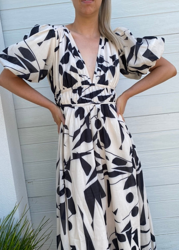 Taylor dress - Cream and Black Print