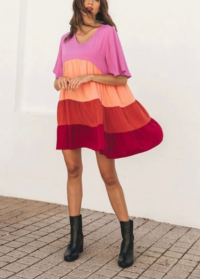 Cabana dress - Pink and orange colour block