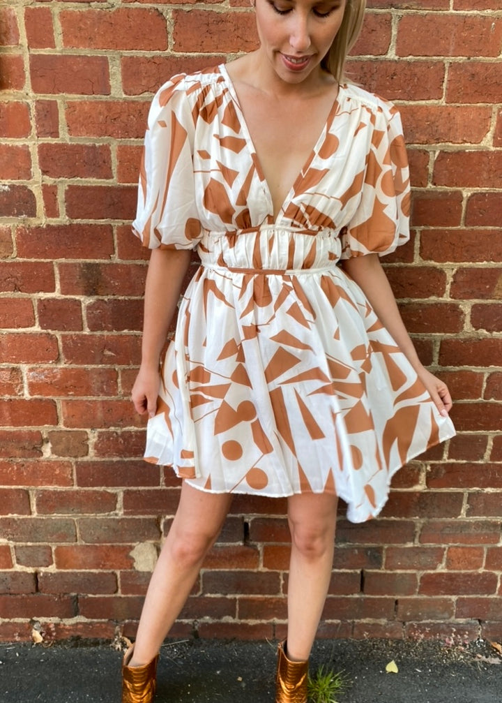 Taylor short dress - White and tan
