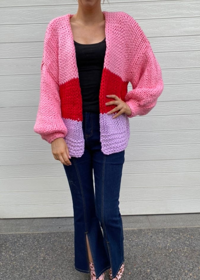 Delight Cardigan - Pink, Red and Purple