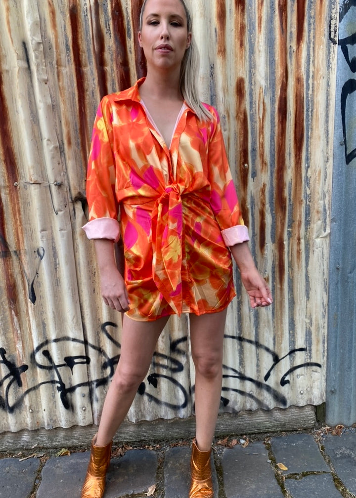 Helena Dress - Pink and Orange floral