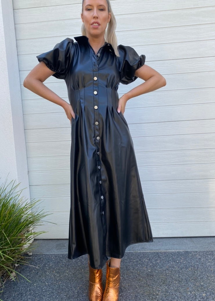 Luella dress - Black vegan leather