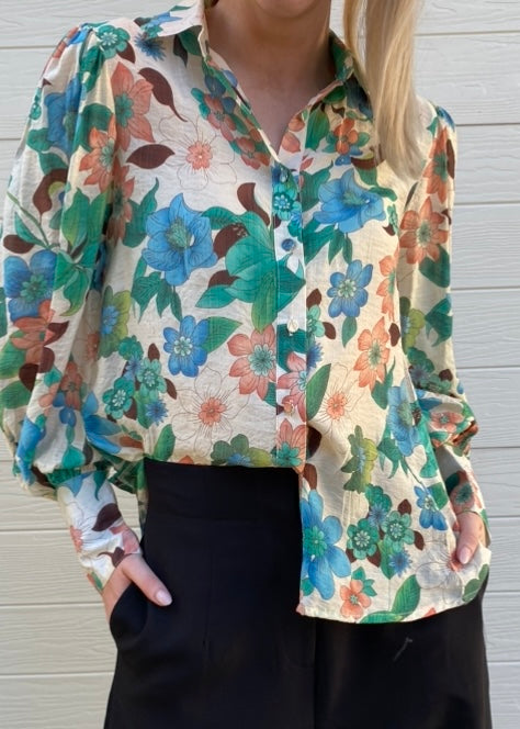 Dina shirt - Blue and green floral