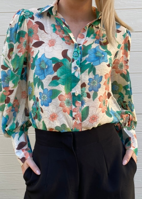 Dina shirt - Blue and green floral