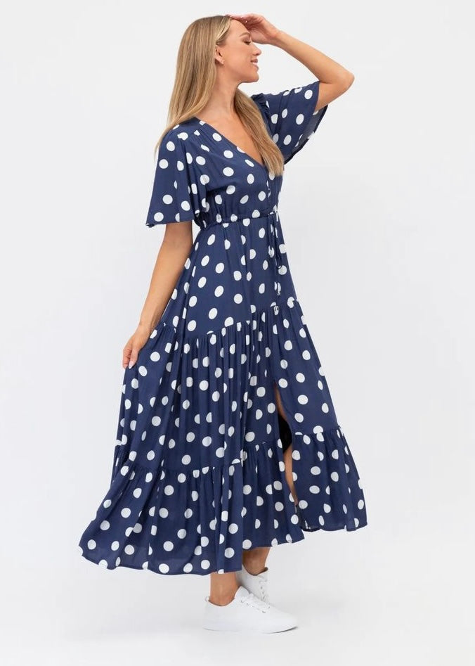 Augusta dress - Navy and white polka dot