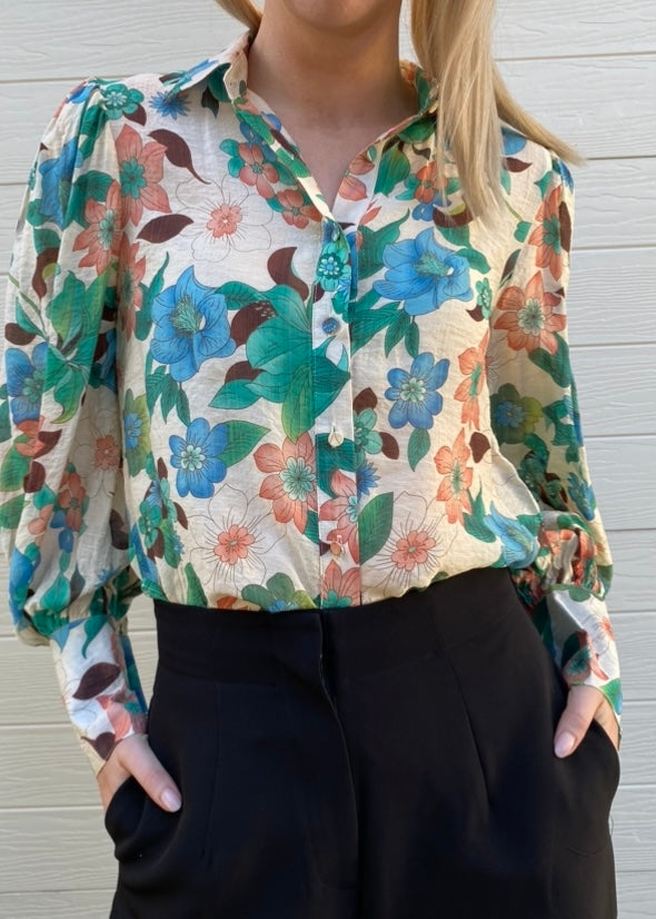 Dina shirt - Blue and green floral