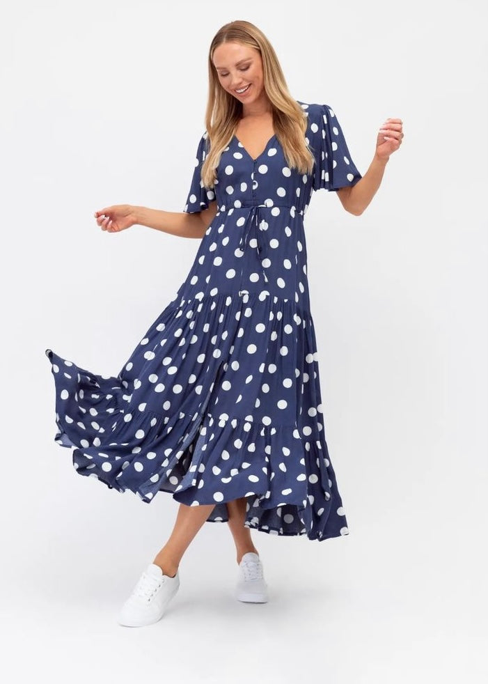 Augusta dress - Navy and white polka dot