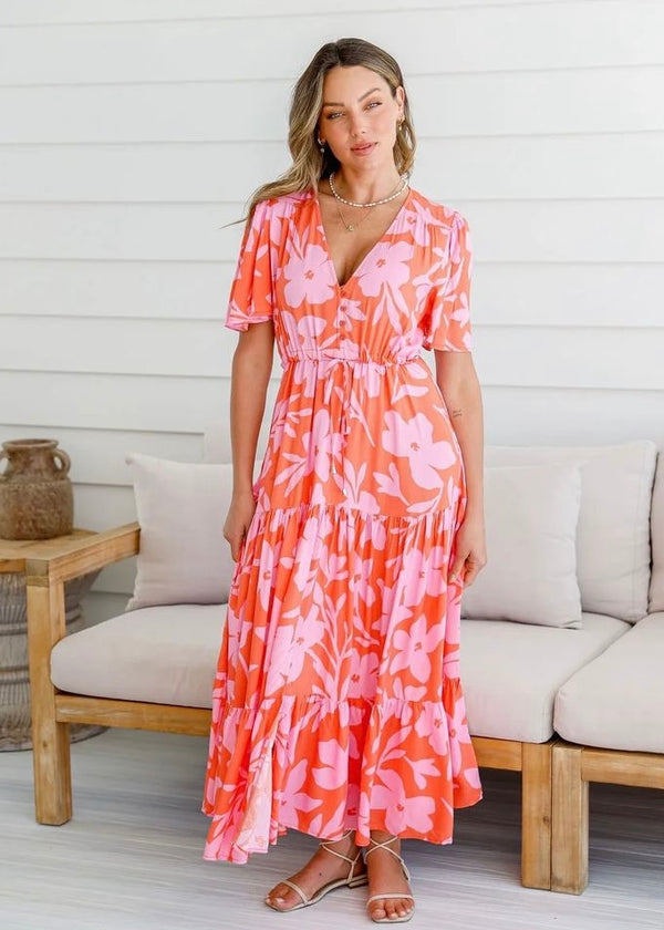 Augusta dress - Orange and Pink Floral