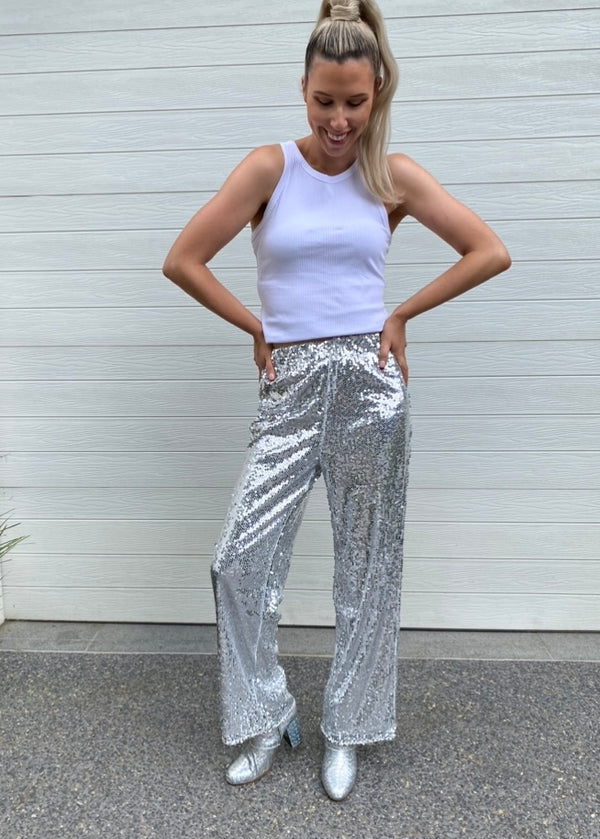 Alyssa Sequin Pants - Silver