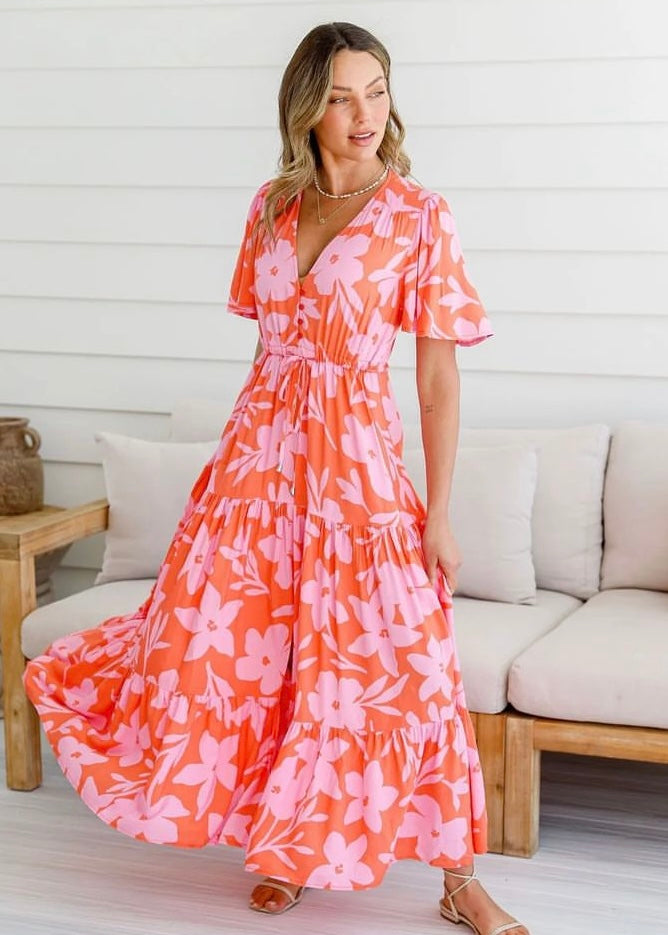Augusta dress - Orange and Pink Floral