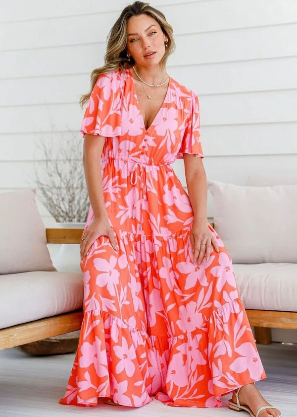 Augusta dress - Orange and Pink Floral