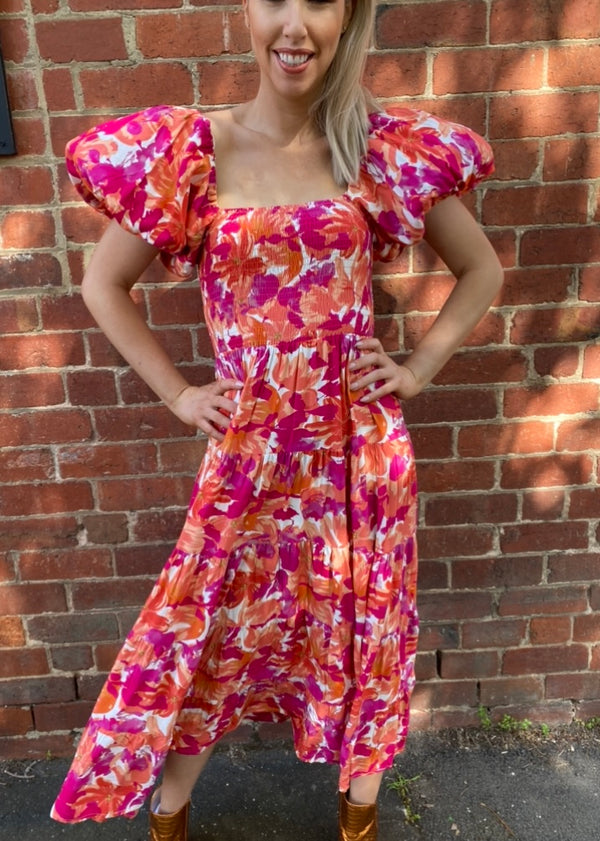 Layla dress - Pink and orange floral print