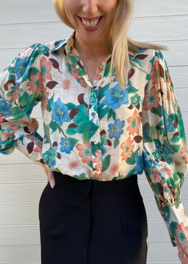 Dina shirt - Blue and green floral