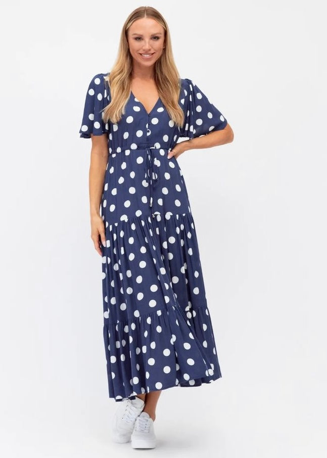 Augusta dress - Navy and white polka dot