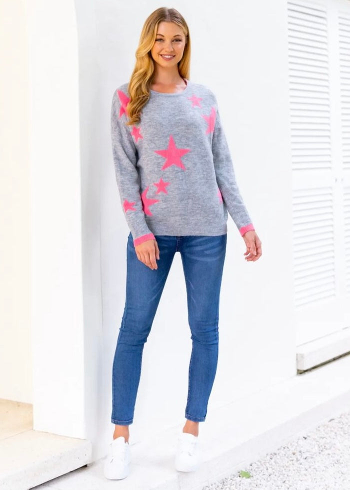 Star Knit - Grey marle and Pink