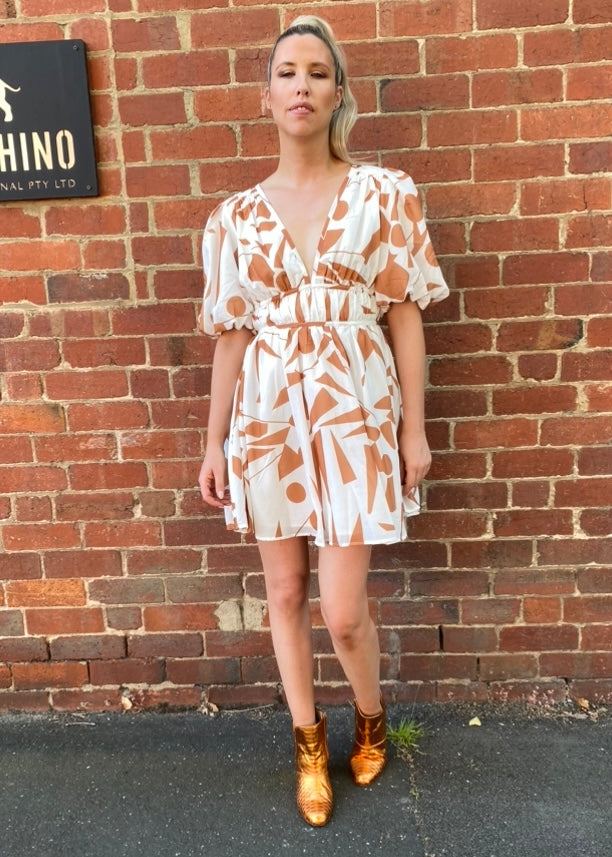 Taylor short dress - White and tan