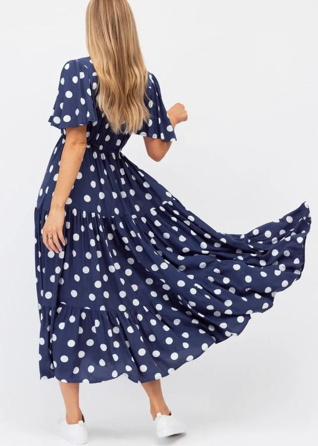 Augusta dress - Navy and white polka dot