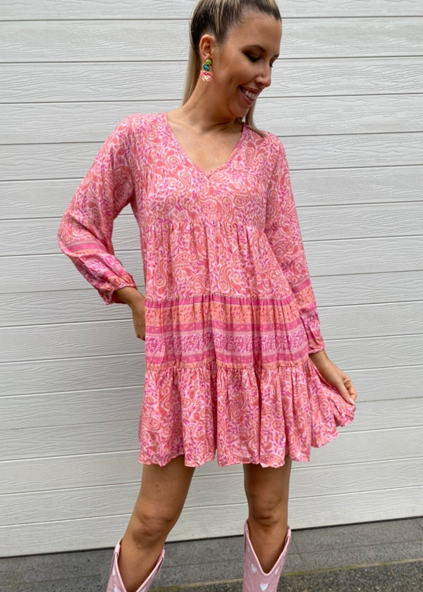 Pearl dress - Pink paisley Print