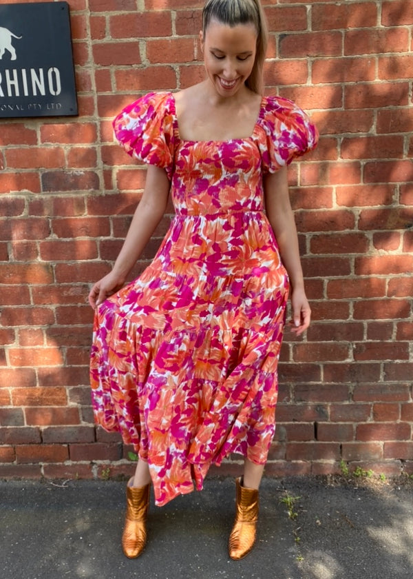 Layla dress - Pink and orange floral print