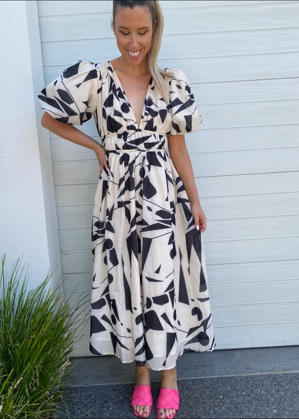 Taylor dress - Cream and Black Print