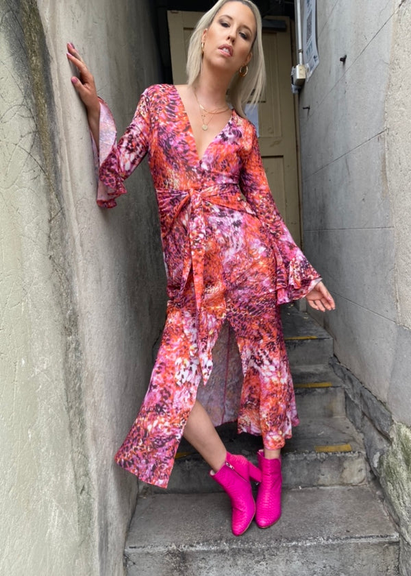 Retro midi dress - Pink floral print