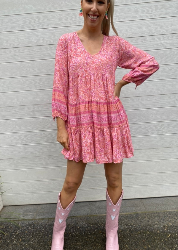 Pearl dress - Pink paisley Print