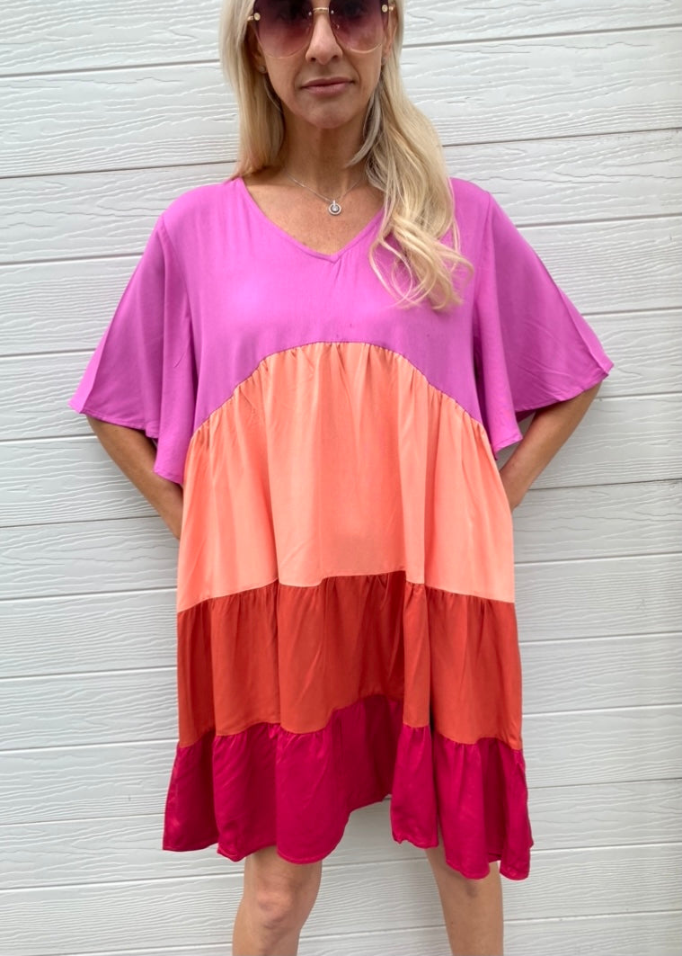 Cabana dress - Pink and orange colour block