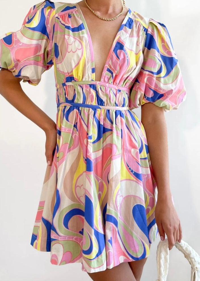 Taylor short dress - Pink and cobalt print